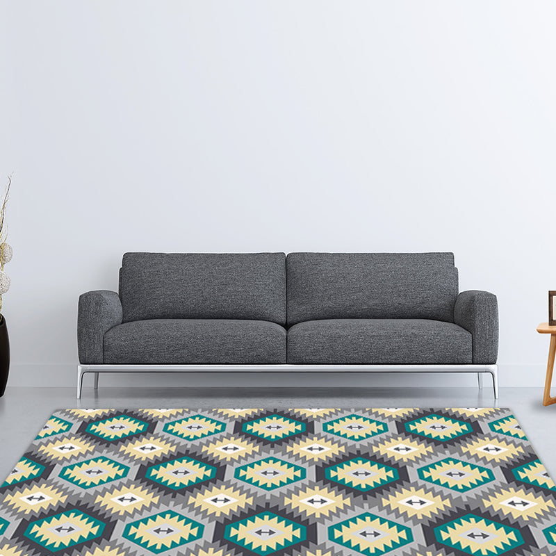 Tribal Gabbeh Abstract Rug Diamond Geometric Rug Polyester Washable Non-Slip Stain-Resistant Rug for the Bedroom
