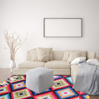 Retro-Diamond-Geometric Colorful Carpet Navajo Style Fabric Anti-Slip Pet Friendly Area Rug for Living Room