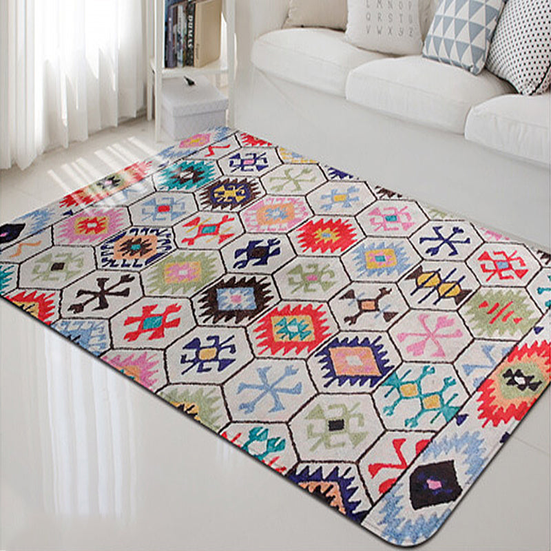Tribal Diamond Geometric Fringe Rug with Native Classic Symbols Fabric Non-Slip Pet-Friendly Rug for Living Room