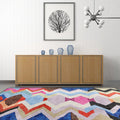 Abstract Colorful Mosaic Carpet with Striped Chevron Fabric Anti-Slip Power Loom Flooring for the Living Room