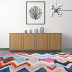 Abstract Colorful Mosaic Carpet with Striped Chevron Fabric Anti-Slip Power Loom Flooring for the Living Room