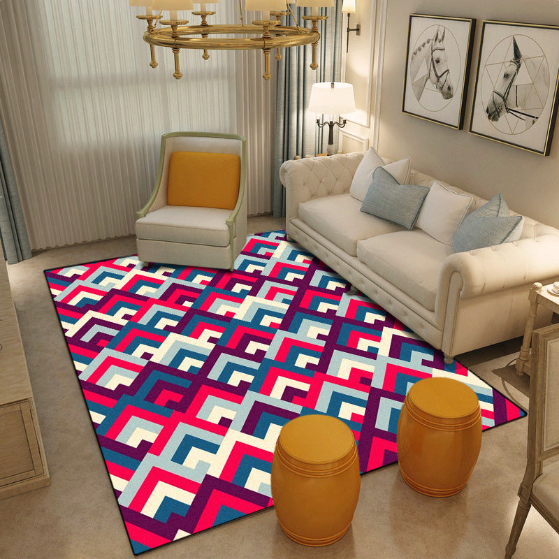 Southwest Colorful Geometric Carpet Polyester Washable Non-Slip Stain Resistant Carpet for Bedroom