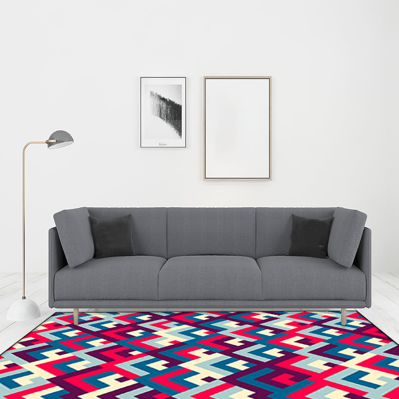 Southwest Colorful Geometric Carpet Polyester Washable Non-Slip Stain Resistant Carpet for Bedroom