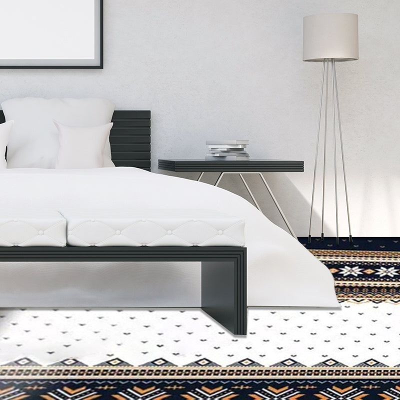 Blue Banded Tribal Carpet with Dots Artificial Anti-Slip Power Loom Flooring Carpet for the Living Room
