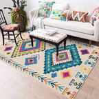 Colorful rug Moroccan southwestern diamond geometric rug polyester washable non-slip stain-resistant area rug