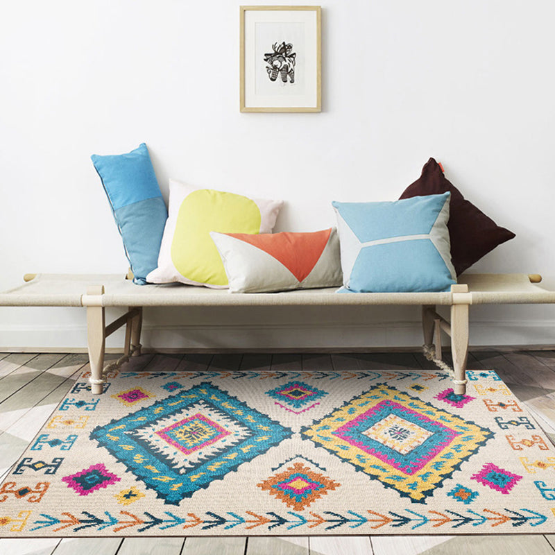 Colorful rug Moroccan southwestern diamond geometric rug polyester washable non-slip stain-resistant area rug
