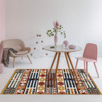 Brown Carnival Tribal Carpet Striped Geometric Flooring Carpet Fabric Non-Slip Powerloom Carpet for the Living Room