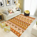 Indian Tribal Rug Diamond Geometric with Feathers Hairband Polyester Non-Slip Back Stain Resistant Runner in Yellow
