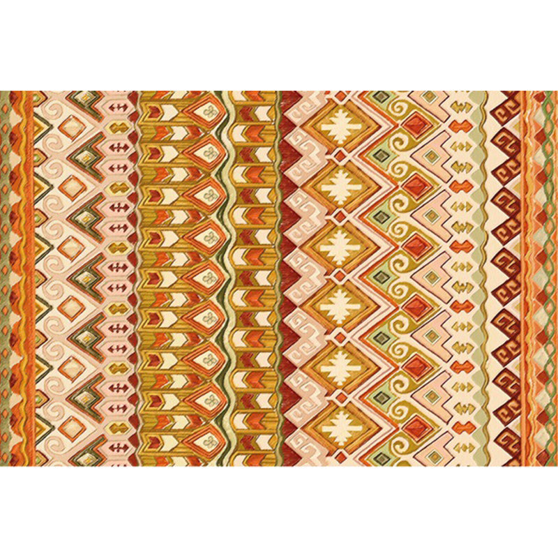 Indian Tribal Rug Diamond Geometric with Feathers Hairband Polyester Non-Slip Back Stain Resistant Runner in Yellow