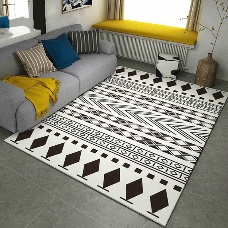 Black-and-white Americana rug for the living room Diamond geometric rug fabric stain-resistant area rug