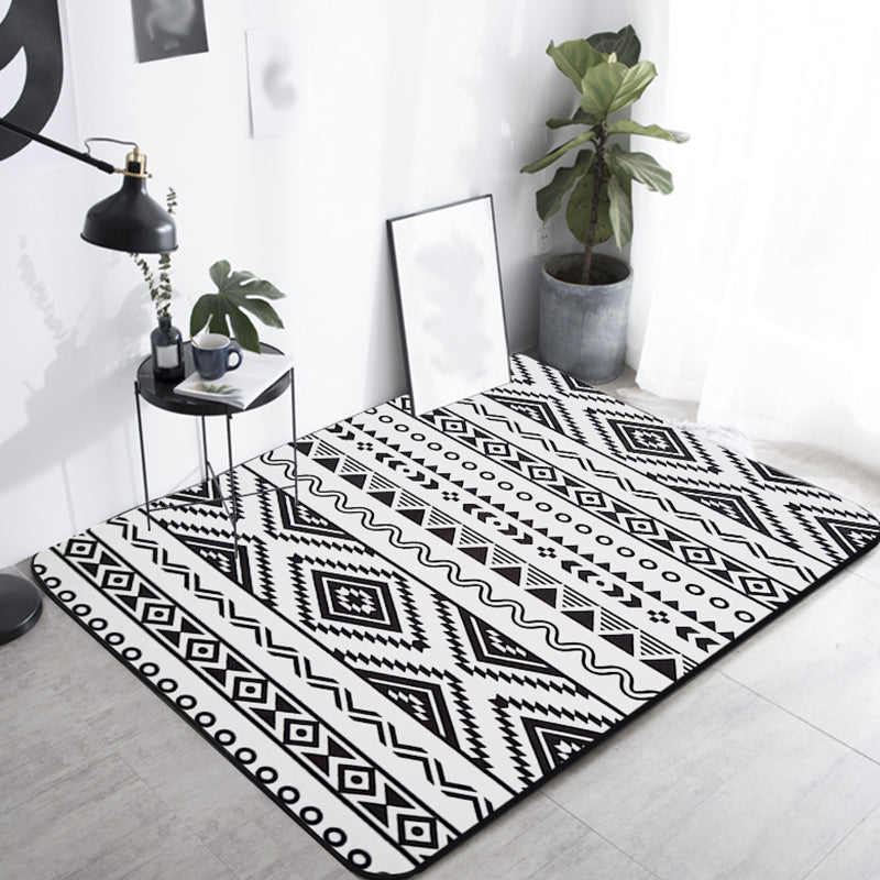 Diamond geometric rug southwestern area rug for bedroom Black and White Power Loom washable floor rug