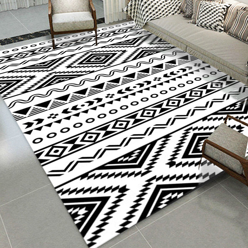 Diamond geometric rug southwestern area rug for bedroom Black and White Power Loom washable floor rug