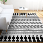 Striped Chevron Washable Rug for the Living Room Southwest Americana Pet-Friendly Rug in Black and White