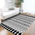 Striped Chevron Washable Rug for the Living Room Southwest Americana Pet-Friendly Rug in Black and White