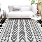 Striped Chevron Washable Rug for the Living Room Southwest Americana Pet-Friendly Rug in Black and White