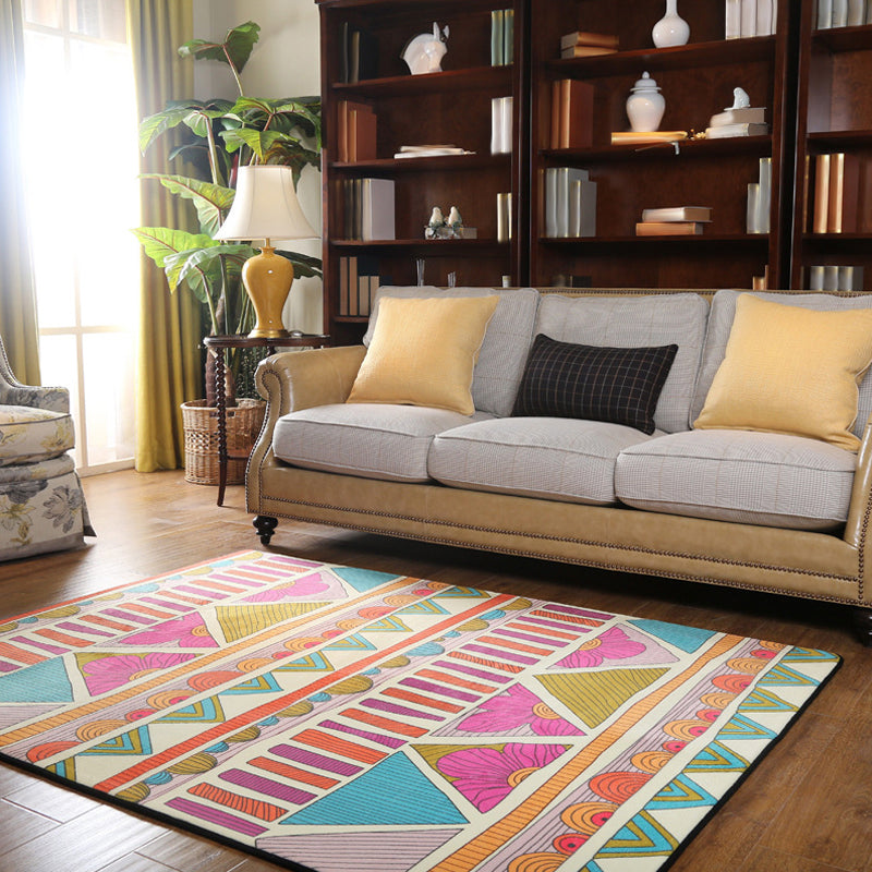 Pink colored Moroccan geometric rug rustic synthetic indoor rug washable stain-resistant rug with flowers