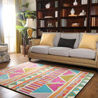 Pink colored Moroccan geometric rug rustic synthetic indoor rug washable stain-resistant rug with flowers