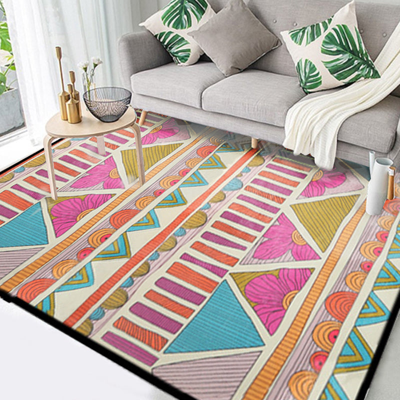 Pink colored Moroccan geometric rug rustic synthetic indoor rug washable stain-resistant rug with flowers
