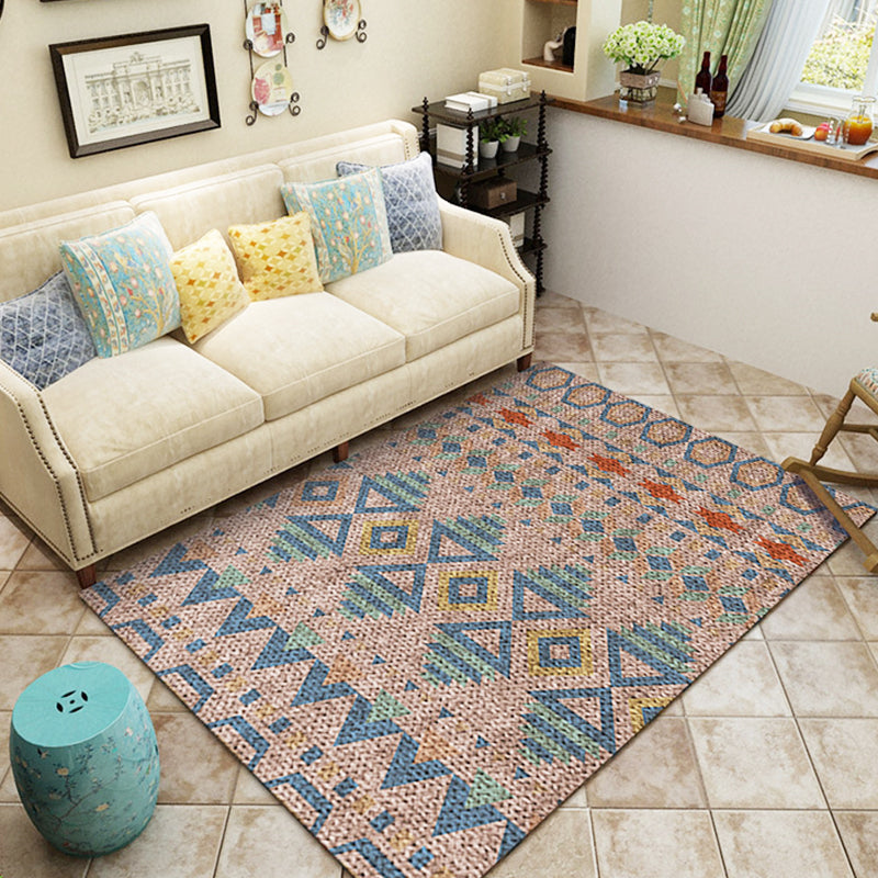 Braided rustic American rug brown washable area rug for bedroom geometric hunting stain-resistant rug