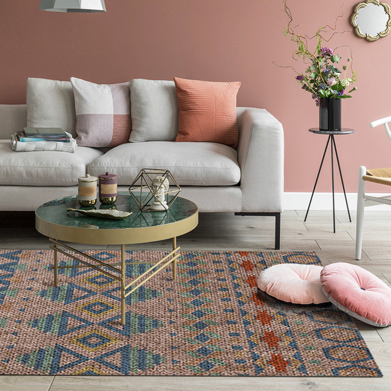Braided rustic American rug brown washable area rug for bedroom geometric hunting stain-resistant rug