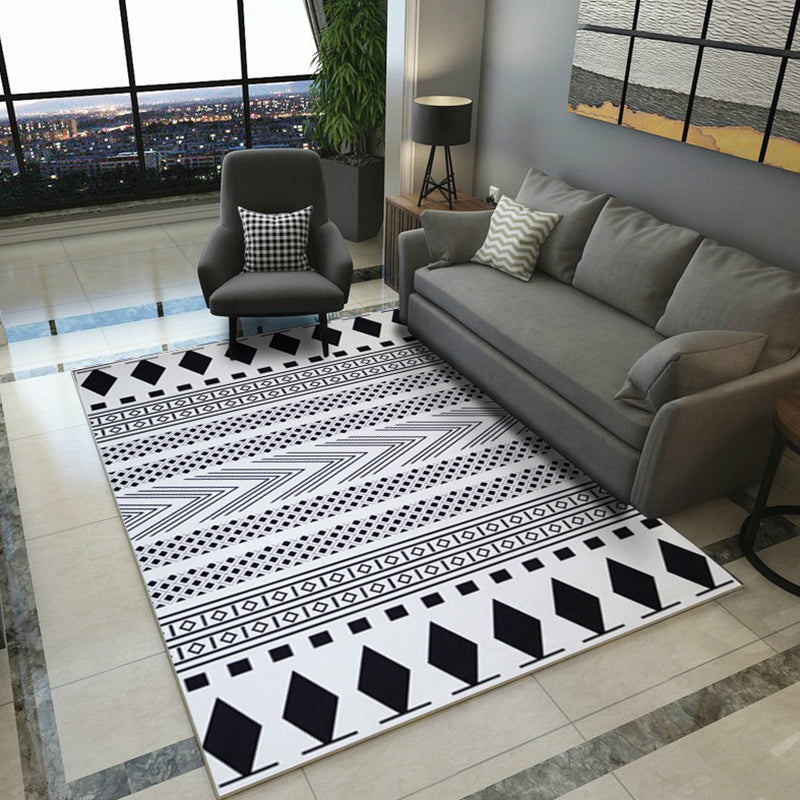 Diamond Geometric Rug Southwestern Americana Area Rug for Bedroom Black and White Fabric Stain Resistant Rug