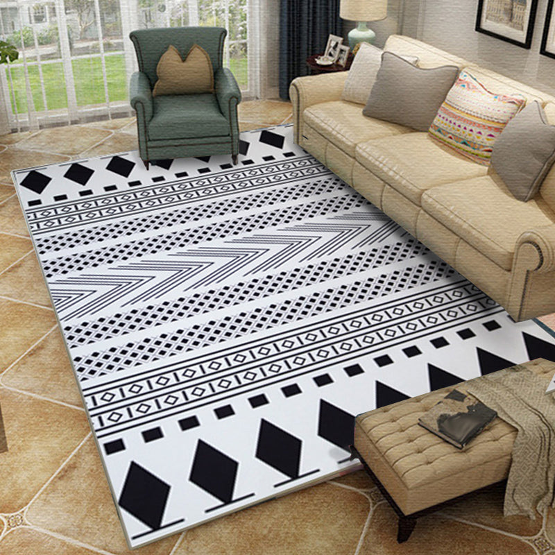 Diamond Geometric Rug Southwestern Americana Area Rug for Bedroom Black and White Fabric Stain Resistant Rug