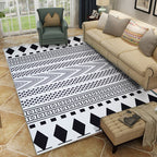 Diamond Geometric Rug Southwestern Americana Area Rug for Bedroom Black and White Fabric Stain Resistant Rug
