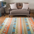 Living Room Rustic Orange Carpet Striped Paisley Carpet with Animal Polyester Pet Friendly Stain Resistant Area Rug