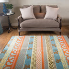 Living Room Rustic Orange Carpet Striped Paisley Carpet with Animal Polyester Pet Friendly Stain Resistant Area Rug