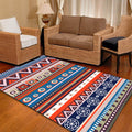 Blue and Red Americana Tribal Rug Striped Geometric Polyester Pet-Friendly Stain-Resistant Area Rug for Accent Area