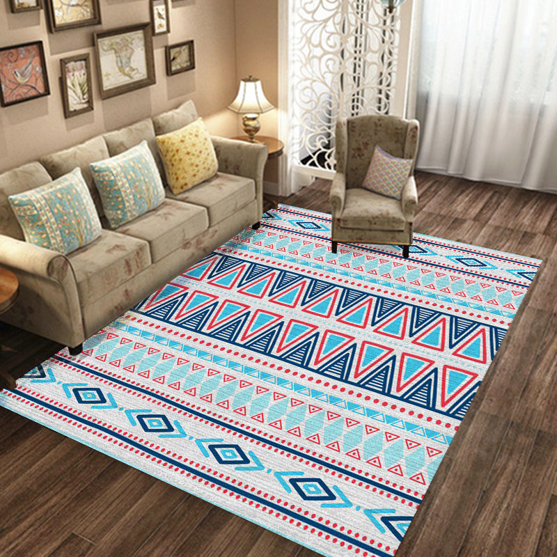 Americana Tribal Striped Geometric Blue Rug Polyester Power Loom Pet-Friendly Area Rug for Accent Area