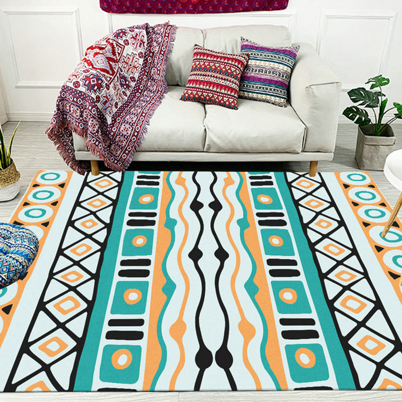 Green striped geometric carpet with diamond and pots Polyester Power Loom pet-friendly carpet for accent area