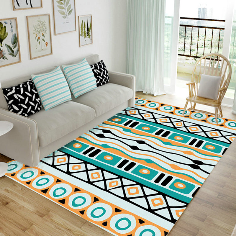 Green striped geometric carpet with diamond and pots Polyester Power Loom pet-friendly carpet for accent area