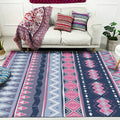 Blue Pink Striped Geometric Rug Americana Tribal Polyester Rug Pet Friendly Stain Resistant Area Rug for Fireplace
