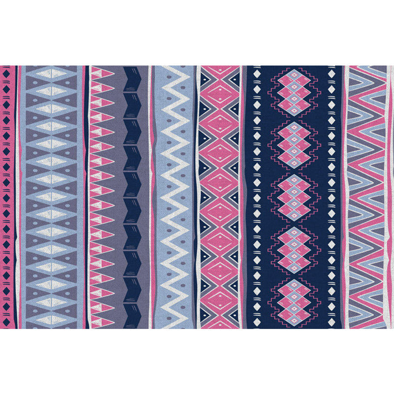 Blue Pink Striped Geometric Rug Americana Tribal Polyester Rug Pet Friendly Stain Resistant Area Rug for Fireplace
