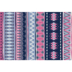 Blue Pink Striped Geometric Rug Americana Tribal Polyester Rug Pet Friendly Stain Resistant Area Rug for Fireplace