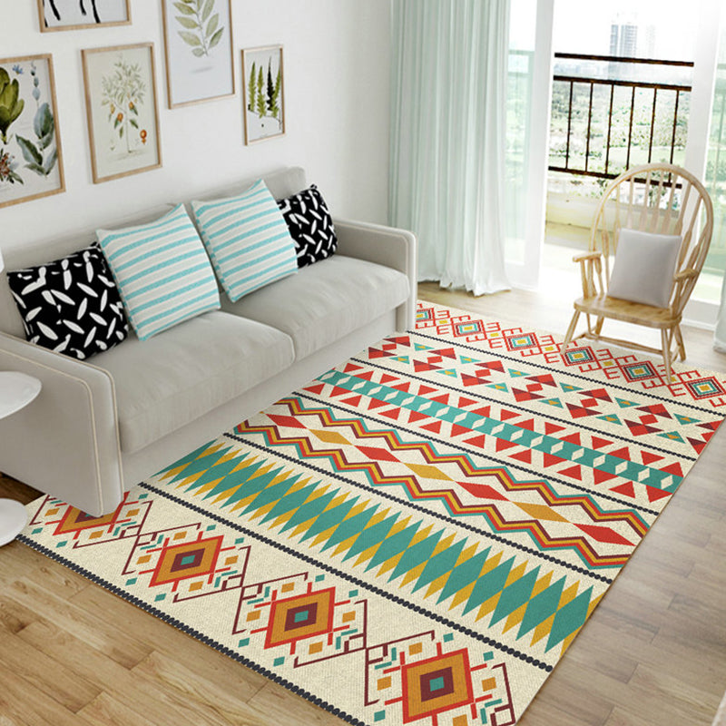 Indian Tribal Orange and Green Rug Striped Geometric Area Rug Fabri Pet Friendly Stain Resistant Indoor Carpet