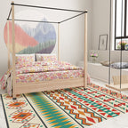 Indian Tribal Orange and Green Rug Striped Geometric Area Rug Fabri Pet Friendly Stain Resistant Indoor Carpet