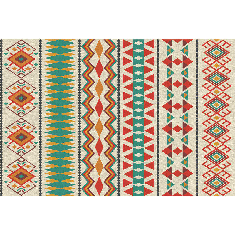 Indian Tribal Orange and Green Rug Striped Geometric Area Rug Fabri Pet Friendly Stain Resistant Indoor Carpet