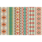 Indian Tribal Orange and Green Rug Striped Geometric Area Rug Fabri Pet Friendly Stain Resistant Indoor Carpet