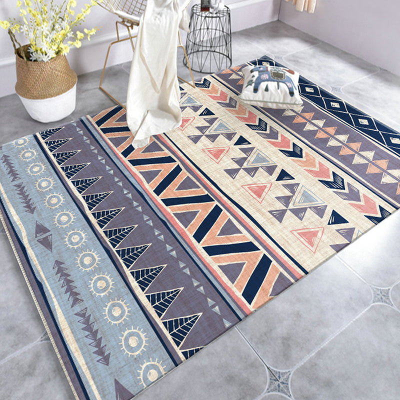 Warm purple stain-resistant rug striped geometric Americana tribal rug polyester pet-friendly area rug for living room