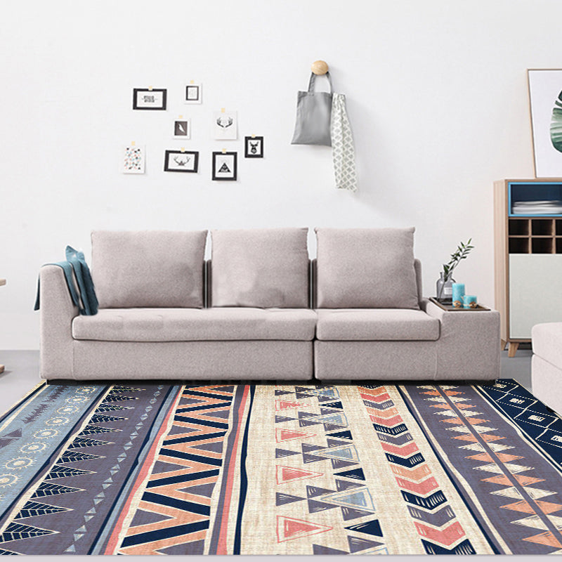 Warm purple stain-resistant rug striped geometric Americana tribal rug polyester pet-friendly area rug for living room