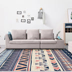 Warm purple stain-resistant rug striped geometric Americana tribal rug polyester pet-friendly area rug for living room