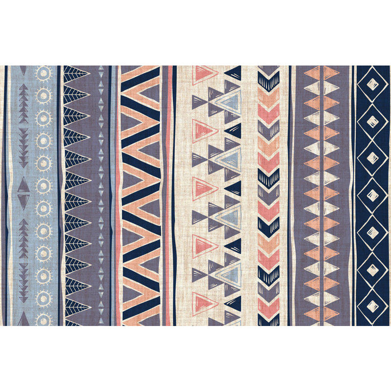 Warm purple stain-resistant rug striped geometric Americana tribal rug polyester pet-friendly area rug for living room