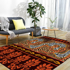 Paisley and Leopard Tribal Rug in Orange Indian Americana Scroll Synthetic Flooring Pet Friendly Stain Resistant Indoor Carpet