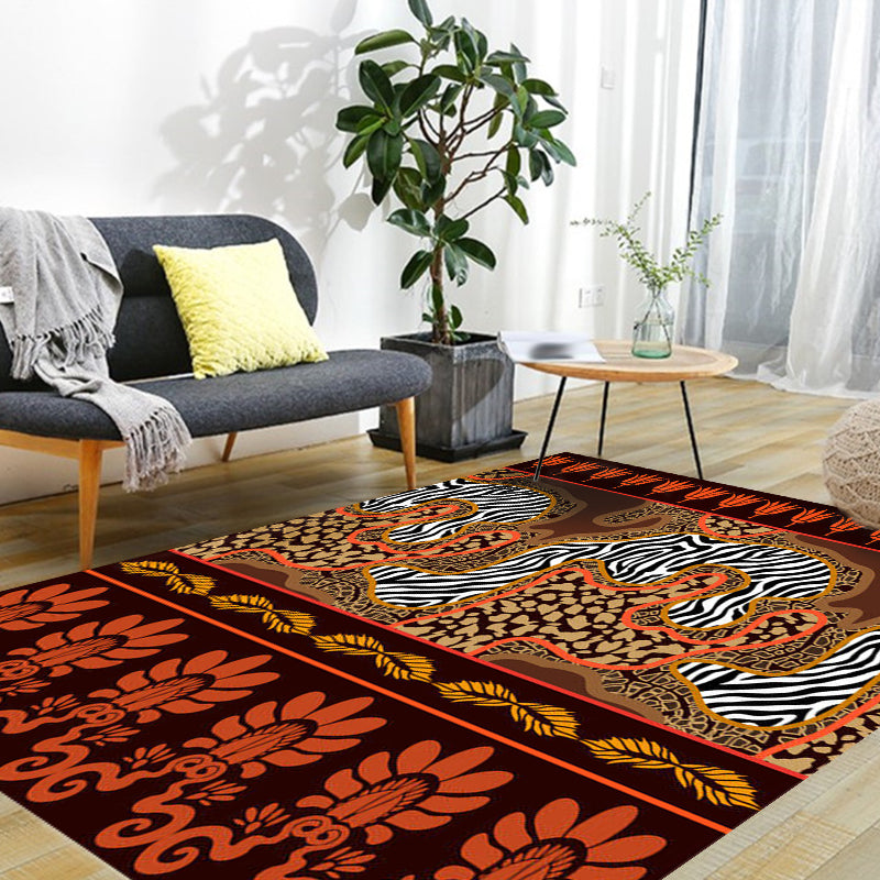 Paisley and Leopard Tribal Rug in Orange Indian Americana Scroll Synthetic Flooring Pet Friendly Stain Resistant Indoor Carpet
