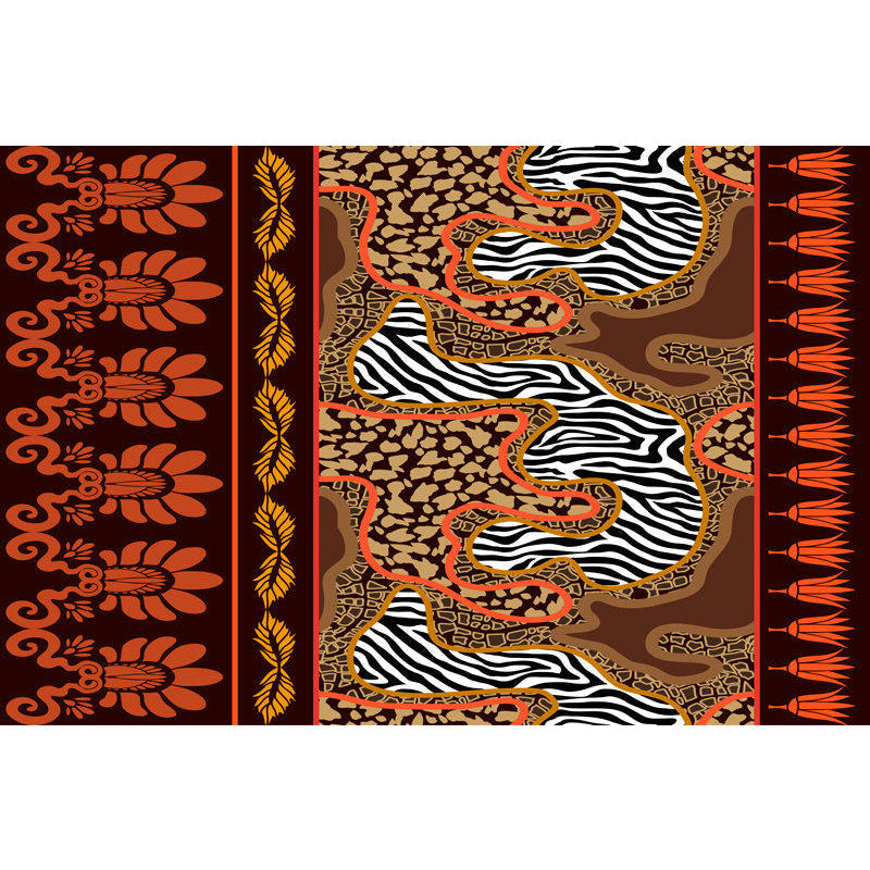 Paisley and Leopard Tribal Rug in Orange Indian Americana Scroll Synthetic Flooring Pet Friendly Stain Resistant Indoor Carpet