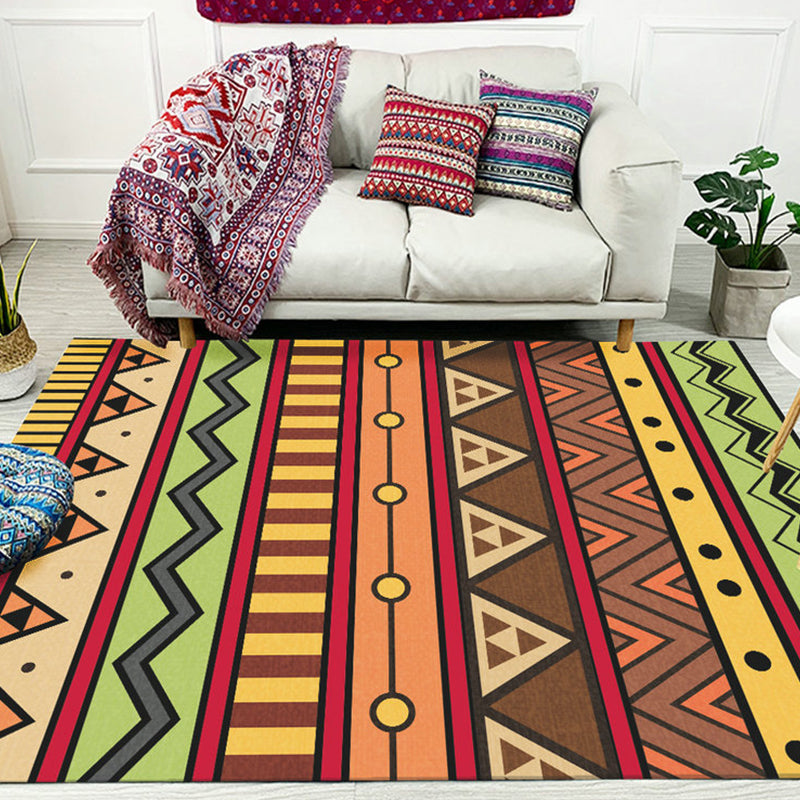 Dark Red Americana Tribal Carpet Striped Geometric Polyester Pet Friendly Stain Resistant Rug for Accent Area