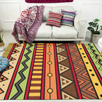 Dark Red Americana Tribal Carpet Striped Geometric Polyester Pet Friendly Stain Resistant Rug for Accent Area