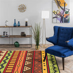 Dark Red Americana Tribal Carpet Striped Geometric Polyester Pet Friendly Stain Resistant Rug for Accent Area